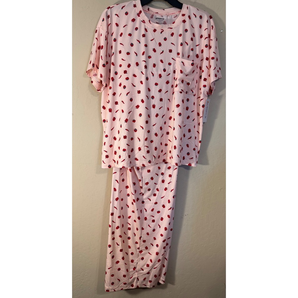 Joyspun Pajama Set Women L Pink Vegetable Print Dreamy Soft 2pc Top & Pants NEW